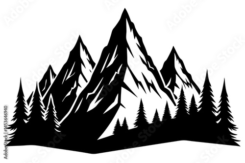 Mountainous landscape black silhouette vector illustration of a prominent triangle peak, mountainous, landscape, mountain, triangle, peak, summit, silhouette, black, vector, illustration, design