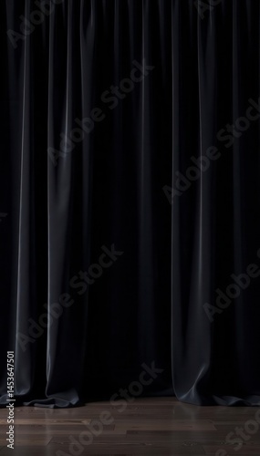 Deep black velvet curtain, rich texture, stage backdrop, play, drama