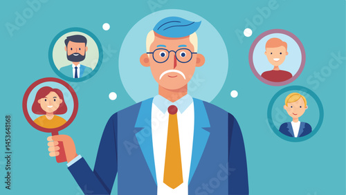 Recruitment finding candidate for job applicant, human resources HR analyze or scan candidate winner, search new people for job opportunity concept, HR recruiter magnifying glass analyze candidate.