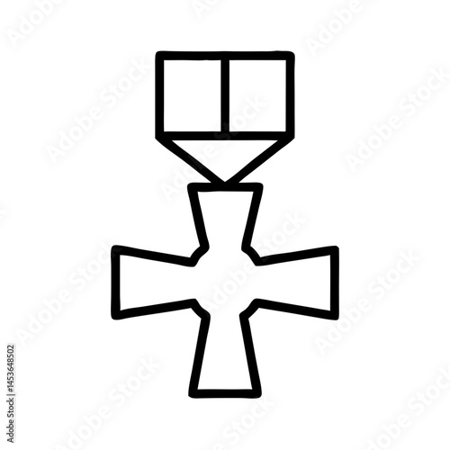 military medal in the shape of a cross outline on white background  