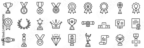Icon set of awards and trophies on transparent background  