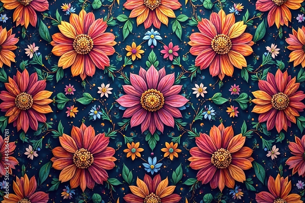 Intricate floral textile design, repeating motif , abstract, decor