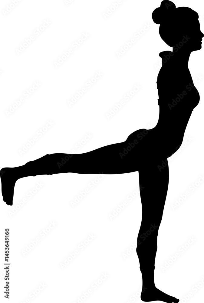 Silhouette of a girl practicing yoga, embodying grace and mindfulness. Ideal for wellness designs, the image symbolizes inner peace and harmony, promoting relaxation and well-being.