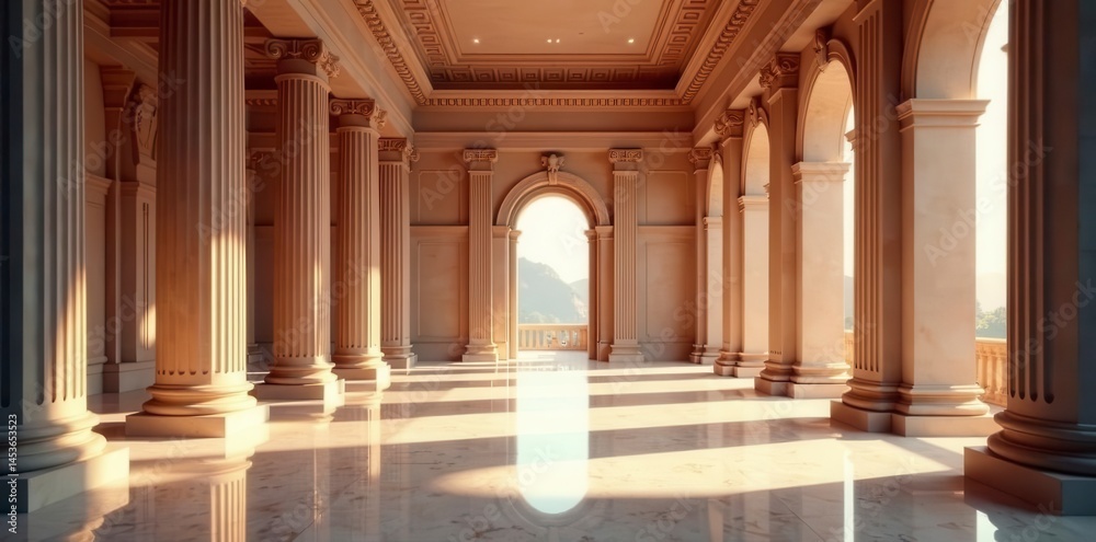 Fototapeta premium High-ceilinged chamber, classical columns, polished floors, council, culture, formal