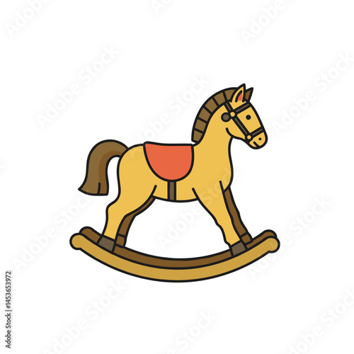 Rocking horse illustration in playful style with bright colors, suitable for UI icon or educational material  
