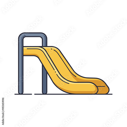 Yellow playground slide illustration on white background, suitable for UI icon or educational material  