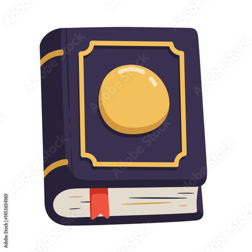Decorative hardcover book with a golden emblem, suitable for UI icon or educational material  