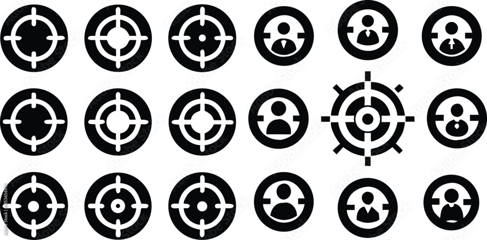 Set of target destination icon. Aim sniper . Focus cursor bull eye mark . Vector, Gun Sight Crosshairs Bullseye. sniper rifle target Set of target destination icon. Aim sniper . Focus cursor bull eye mark . Vector, Gun Sight Crosshairs Bullseye. sniper rifle target