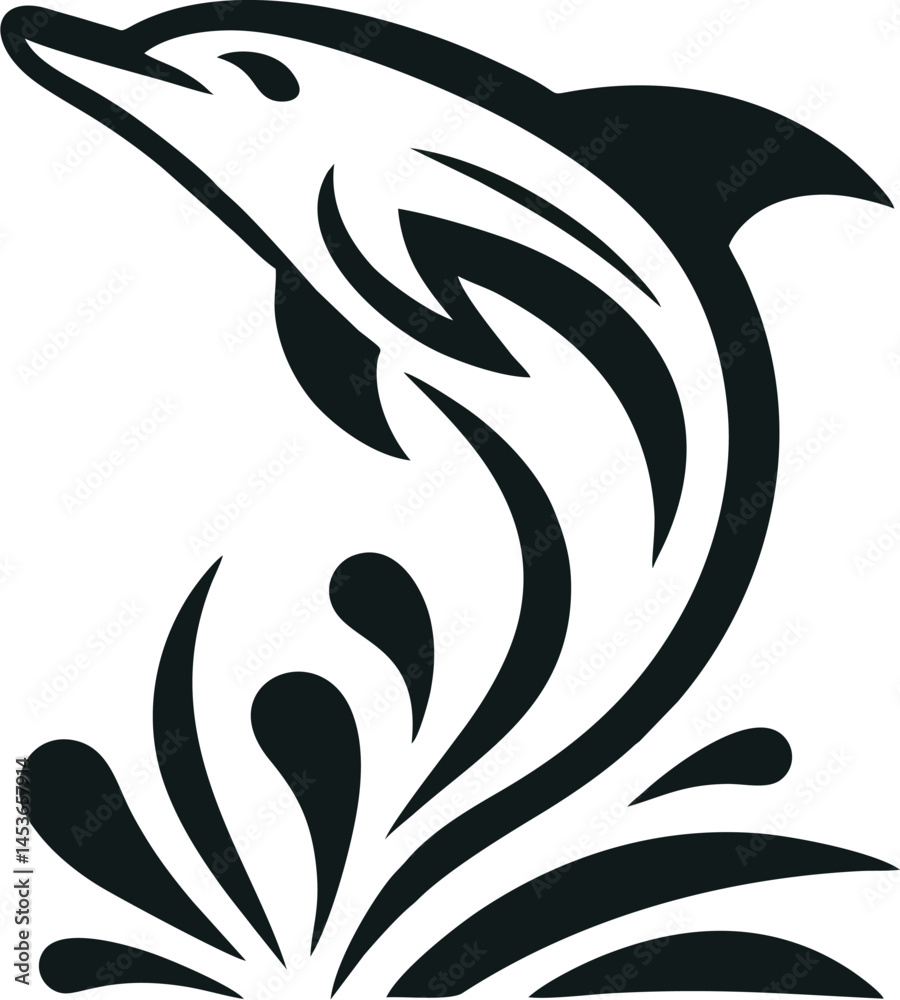 Obraz premium Stylized abstract dolphin jumping, basic smooth curves and shapes