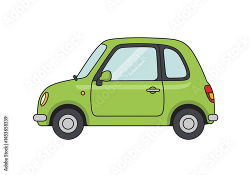 Cartoon green compact car side view isolated on white background, suitable for UI icon or educational material  