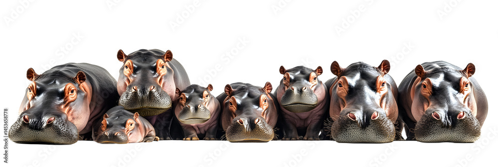 Wildlife zoo safari africa hippos animals banner panorama long, isolated on white background
