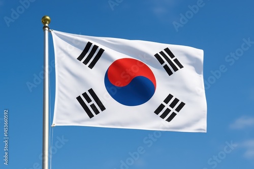 South Korea national flag waving in blue sky