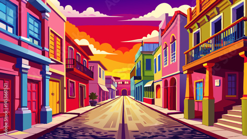 Crimson, yellow, pink, and blue,
Old facades in a vibrant view.
A postcard street beneath the sky,
Where time slows down as dreams float by.