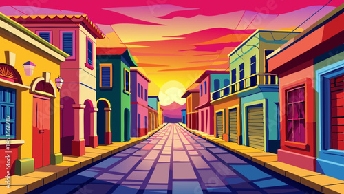 Crimson, yellow, pink, and blue,
Old facades in a vibrant view.
A postcard street beneath the sky,
Where time slows down as dreams float by.