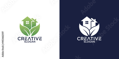 abstract house and leaves logo design vector	