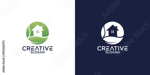 abstract house and leaves logo design vector	