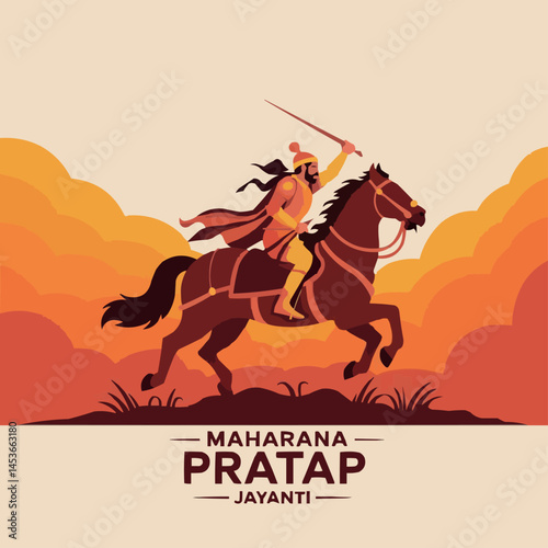 Maharana Pratap Riding Horse Illustration for Jayanti Celebration