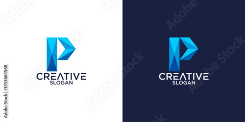 letter p geometry abstract logo vector design