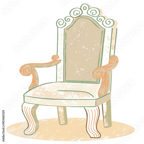Elegant vintage chair with decorative features, showcasing a blend of soft colors and artistic design, perfect for enhancing interior aesthetics and comfort.
