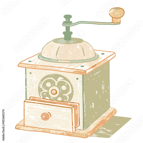Vintage Style Coffee Grinder with a Rustic Design and Soft Earthy Tones Representing Tradition and Craftsmanship