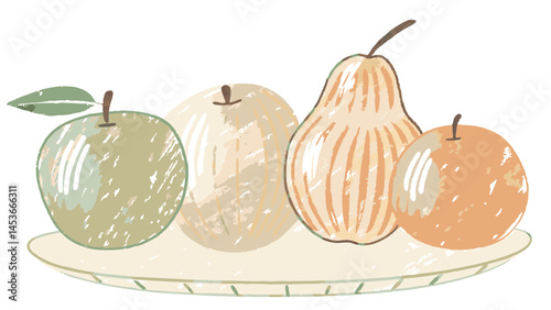 A colorful assortment of fruits showcasing freshness on a decorative plate in a minimalist style representing healthy eating and natural beauty.