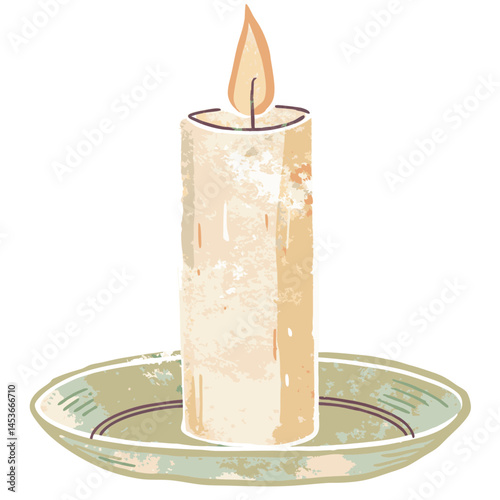 A serene candle burning in a green plate, symbolizing warmth and tranquility in a softly lit atmosphere perfect for relaxation and reflection.