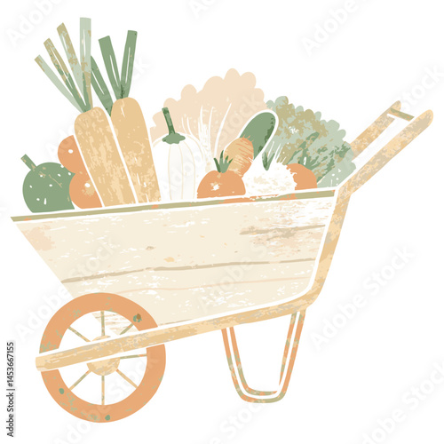Fresh Organic Vegetables in a Wooden Wheelbarrow on a White Background Representing Gardening and Sustainable Living