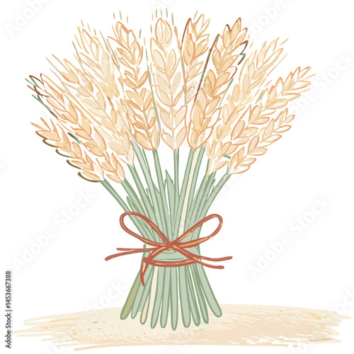 A beautiful bouquet of wheat symbolizes harvest, abundance, and nature's bounty in a soft, artistic style with earthy tones.