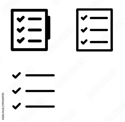 Icon Set of Checklists in Minimalist Style on White Background  