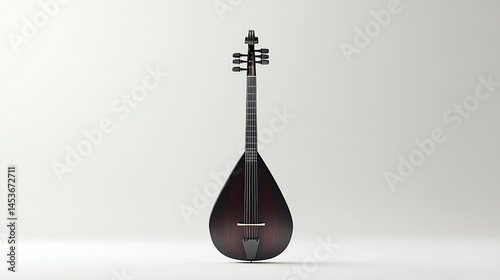 Dark brown stringed instrument on white background