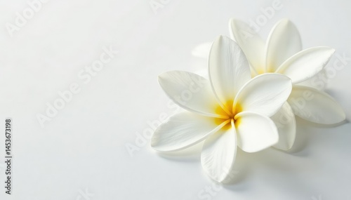 Close-up shot of pristine white petals on a stark white background , subtle, smooth, simple
