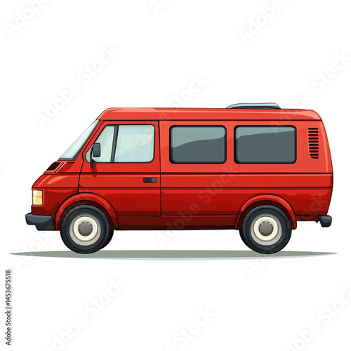 Red vintage van side view classic vehicle transportation retro design,