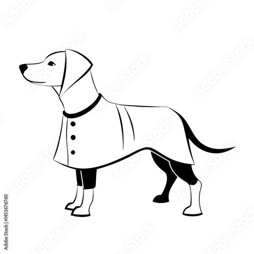 dog raincoat in black outline, accessory practical, wet weather protection