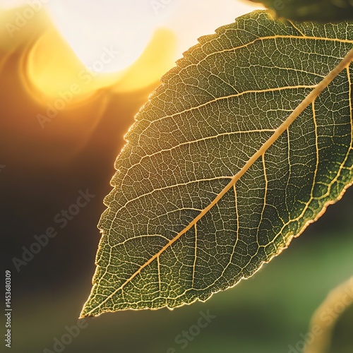 Close-Up View of a Summer Leaf with Its Veins photo