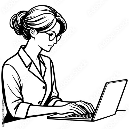Business Woman Work on Laptop.