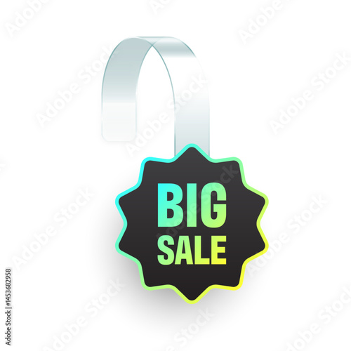 Colorful neon supermarket promotional wobbler. Realistic wobbler template for shelf advertising. Sale or discount label with ad text. Special offer price tag. Vector illustration