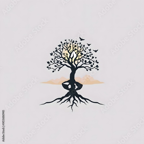 Lone Tree on Mountain at Sunset, Birds Flying, Dramatic Sky, Nature Power, Survival Symbol, Hopeful Landscape, Tree of Life, Rocky Peak, Spiritual Nature Art, Epic Nature Background, Uplifting Scenery