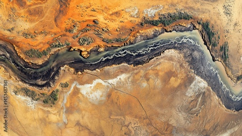Aerial View of Parched Land and River Flow Alteration Climate Change Crisis