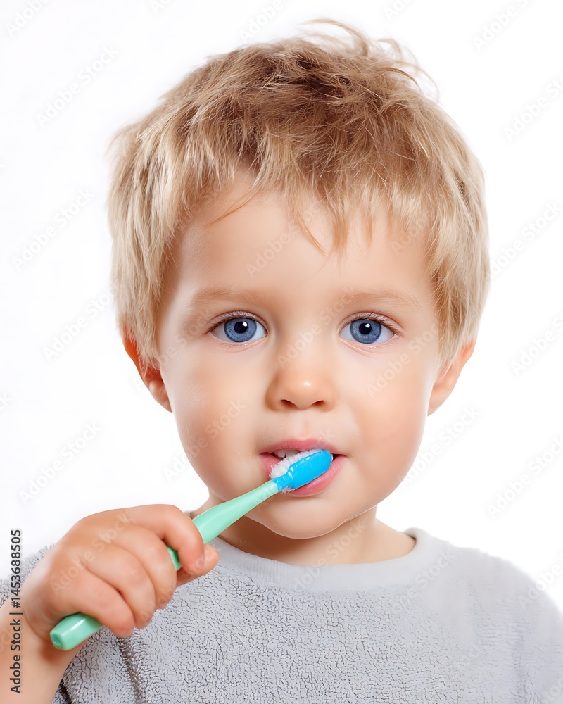 Boy brushing his teeth with a smile, focus on mouth and toothbrush Boy brushing his teeth with a smile, focus on mouth and toothbrush
