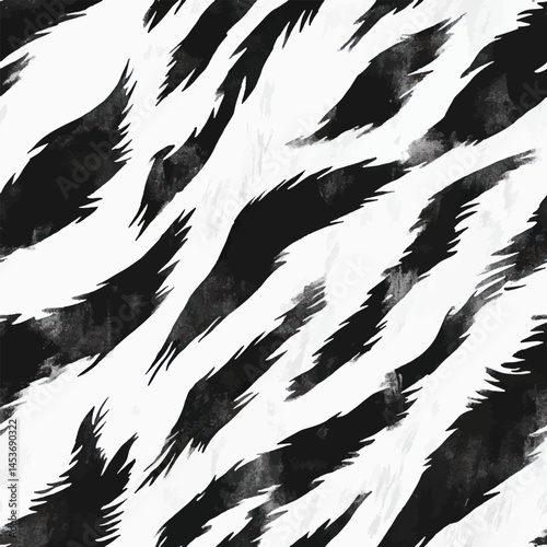 Black and white pattern of tiger stripes, ink wash technique, Cute watercolor seamless pattern. Watercolor print in rustic vintage style, textile or wallpapers.	