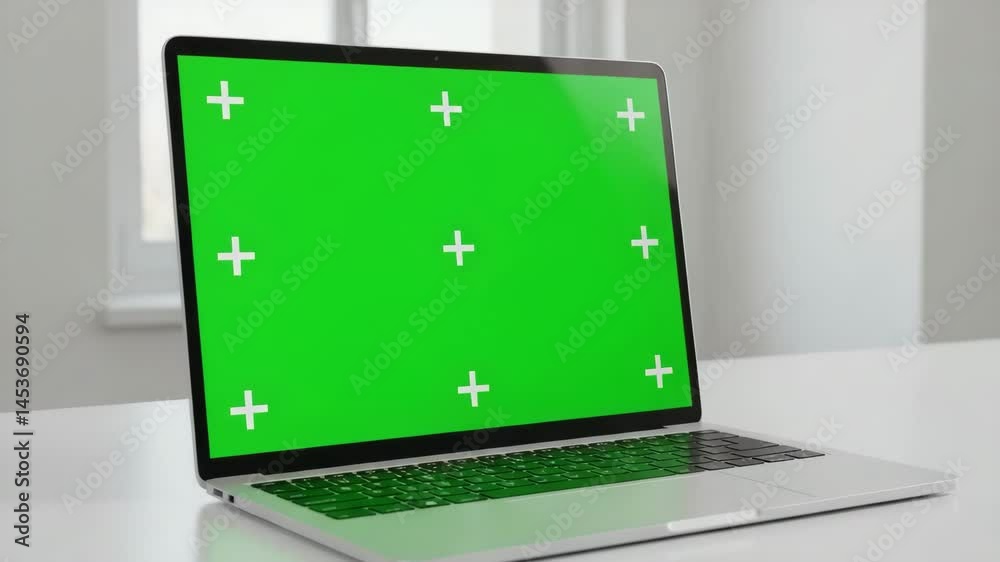 laptop device with green screen display background