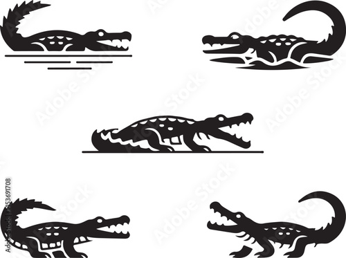 vector illustration of a collection of crocodile icons