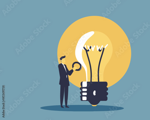 Businessman Securing Intellectual Property Idea with Padlock, Patent Protection Concept, Minimalist Illustration