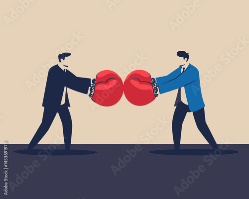 Business Leadership Conflict Management, Negotiation Skills to Resolve Disputes, Compromise in Workplace, Businessmen Stopping Fight, Flat Minimalist Vector of Conflict Resolution Concept