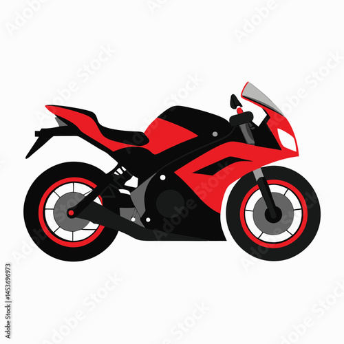 black and red realistic r15 motorcycle on white background