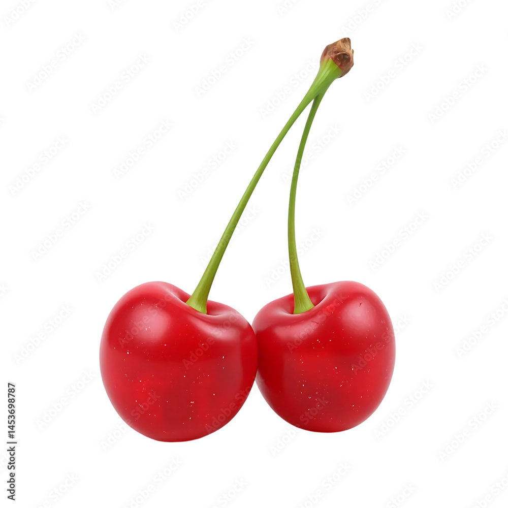 Two Ripe Cherries on Stem Two Ripe Cherries on Stem