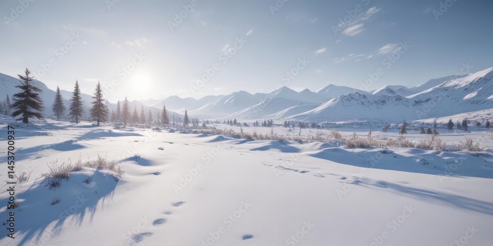 Vast expanse of snow, stark winter scene, untouched by life, climate change, horizon, landscape Vast expanse of snow, stark winter scene, untouched by life, climate change, horizon, landscape