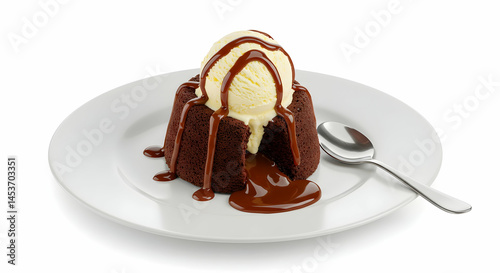 Chocolate Lava Cake with Ice Cream and Chocolate Sauce Drizzle