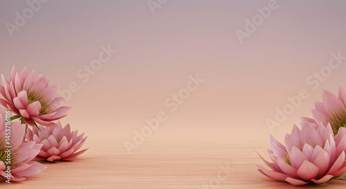 Beautiful Pink Lotus Flowers on Simplistic Background Design
