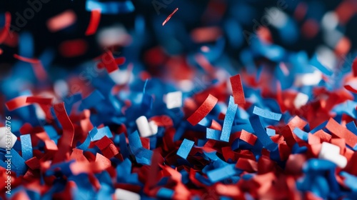 Patriotic confetti cascade, vibrant hues celebrating Bastille Day revelry, unexpected confetti carnivals, bold Americana decor extravaganza